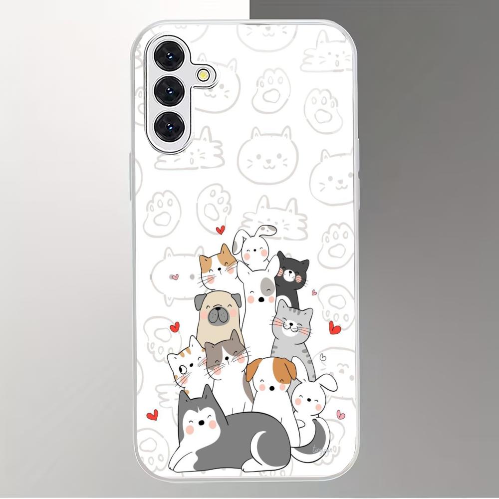 Cute cartoon animal silver plated glass phone case suitable for Samsung Galaxy S26 S25 S24 S22 S21 S20 FE/Ultra/Plus anti drop