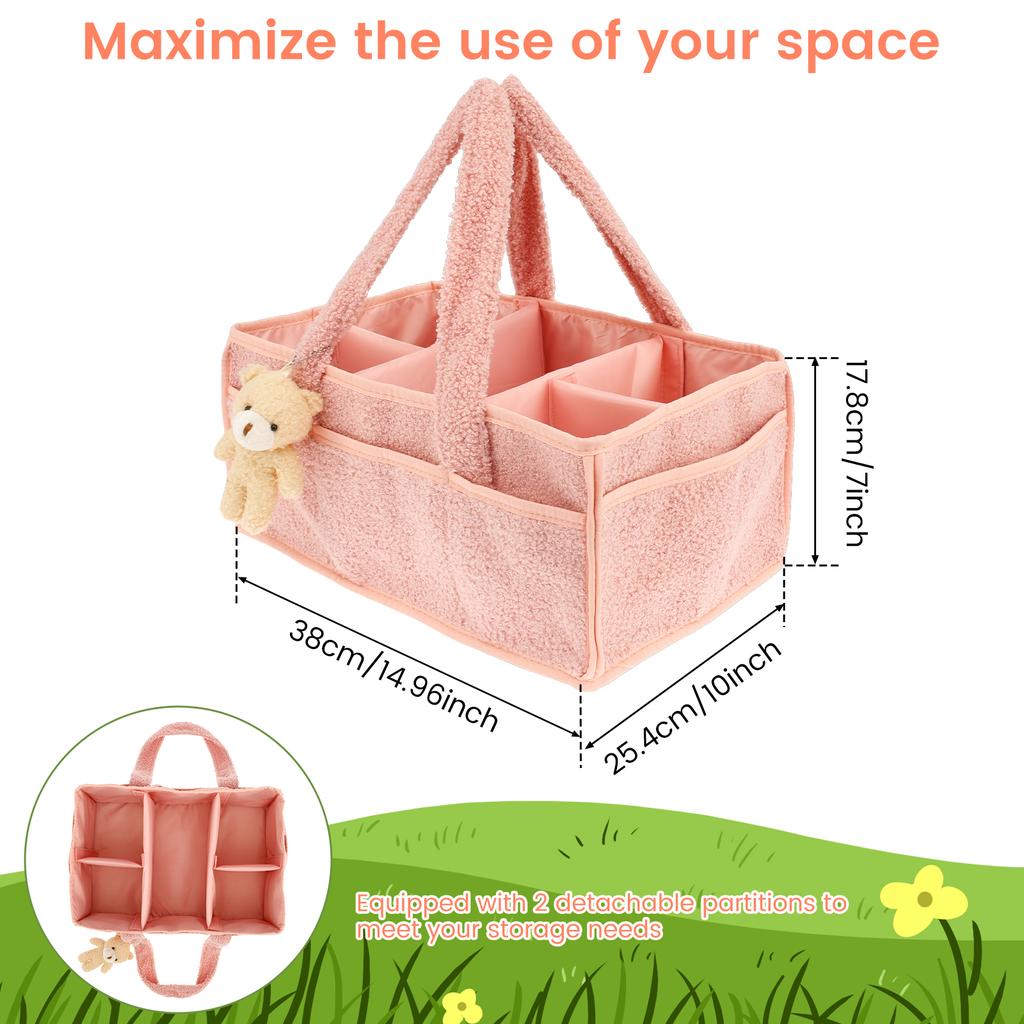 Baby Diaper Basket Portable Diaper Caddy Organizer with Removable Divider Multifunctional Baby Storage Basket for Changing Table