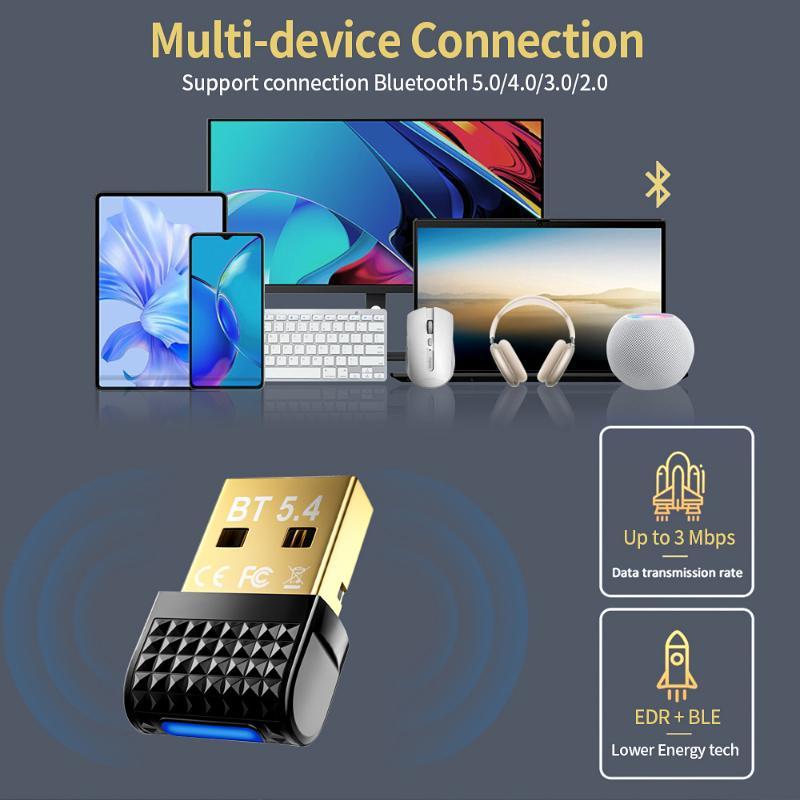 USB Bluetooth 5.4 Adapter 2-in-1 Audio Transmitter Receiver HD Sound Wireless Dongle for Car TV PC Gaming Headphones