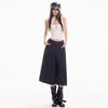 Fashion High Street Vintage Button Detailed Navy Blue Cropped Capri Cargo Pants For Women Loose Wide Leg  Versatile Slimming FigureFlattering Bottoms