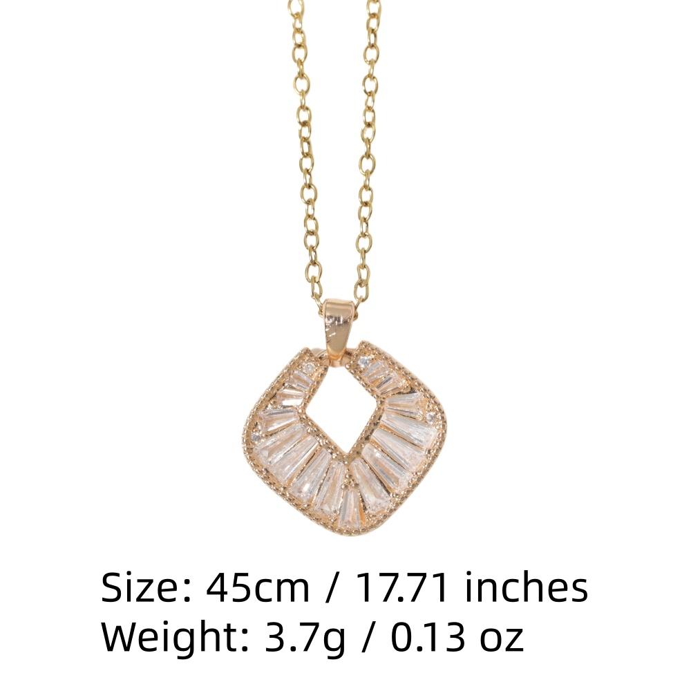 Hollow Square Zirconia Pendant Necklace, Golden Tone Elegant Jewelry for Women