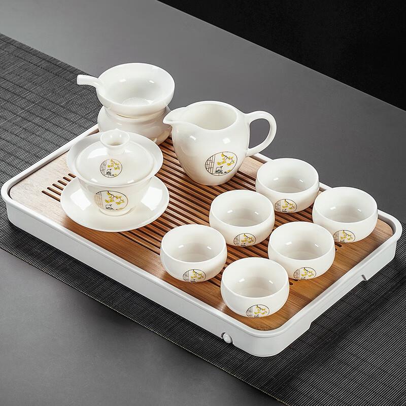 Lainuo Mutton Fat Jade Porcelain Gaiwan Tea Set (9-Piece)