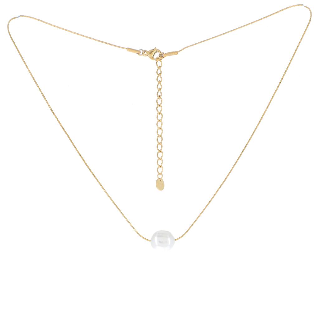 Les Trésors De Lily [R4440] - 'Perla' White Gold Steel Designer Necklace - 6 Mm (freshwater Pearl)