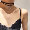 Dark Girl Retro Crescent Moon Pendant Multi-layer Suede Rope Necklace Cool Handsome Choker Collarbone Chain Necklace Collar