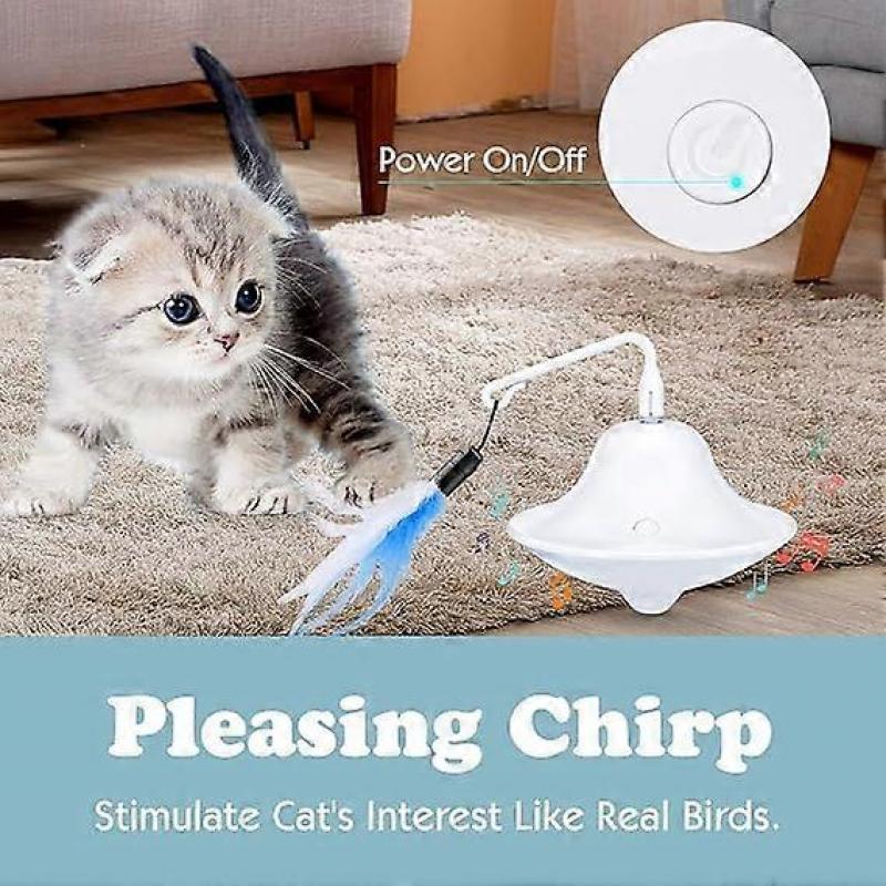 Cat Toy Spinner, Sound Electric Rotating Feather Catcher Toy for Energetic Cats, White