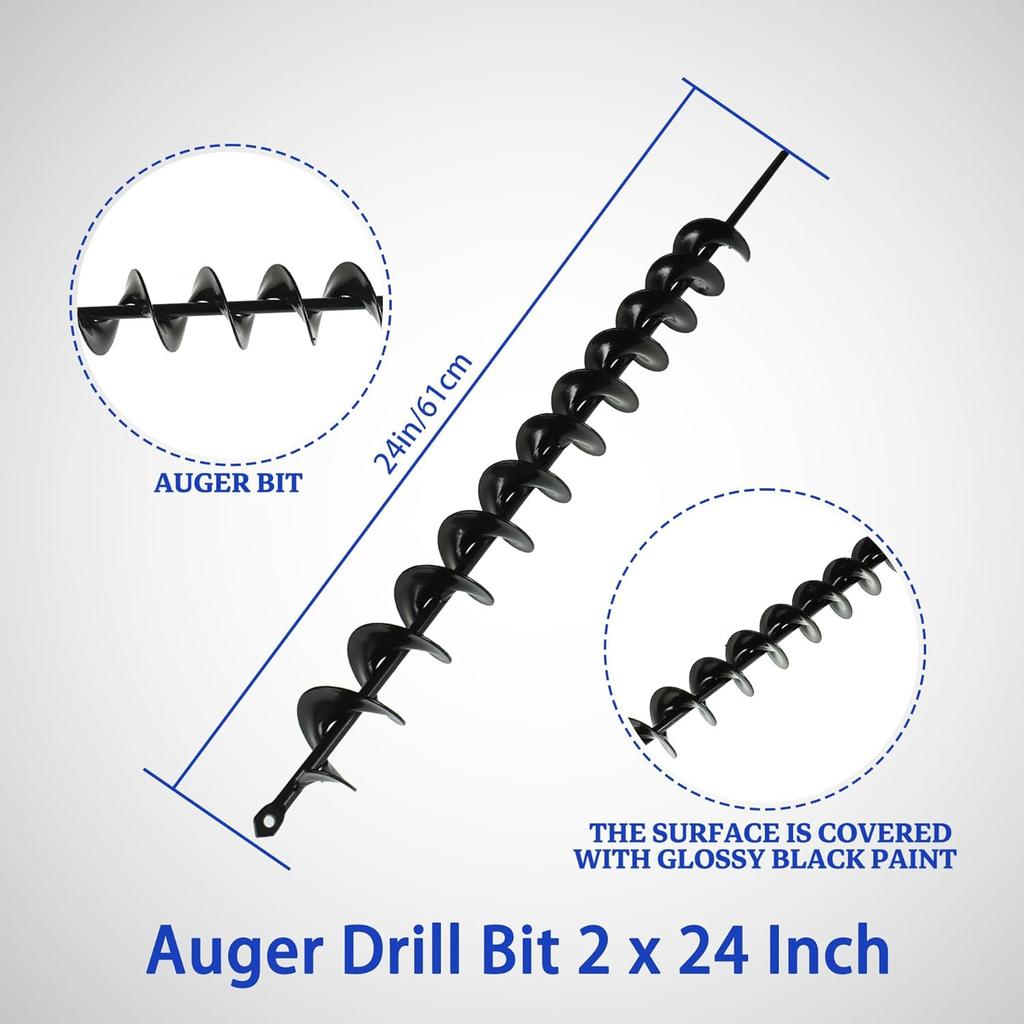 2 X 24 Inch Surface Auger Drill Bit for Planting Garden Auger Drill String or Umbrella Hole Excavator Suitable for 3/8 Inch
