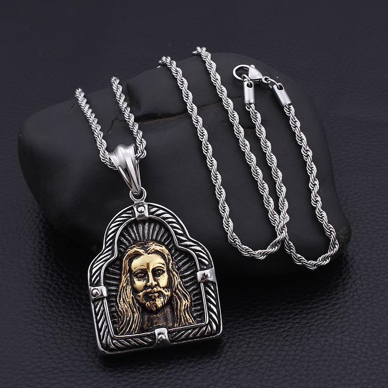 Personalized Mens Long Hair Jesus Necklace Pendant Necklace Accessories