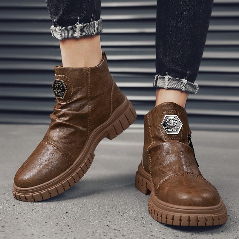 Fashion PU Leather Men Chelsea Boots White Vintage Boots for Men Casual Comfort Male Business Shoes Motorcycle Sports Man Shoes