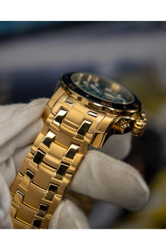 Invicta Pro Diver Men's Quartz Watch 48mm Case Gold Stainless Steel Strap Green Dial 0075