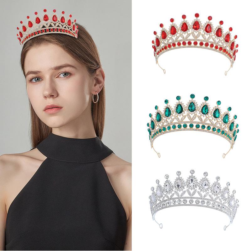 The Bride's Colorful Rhinestone  Baroque European and American Diamond Princess  Round Tiara Hair Accessory Wedding Dress and Crown