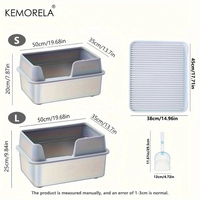 Large Stainless Steel Cat litter box Open Cat Toilet Durable Comfortable And Easy To Clean With A Litter Scoop And Litter Mat