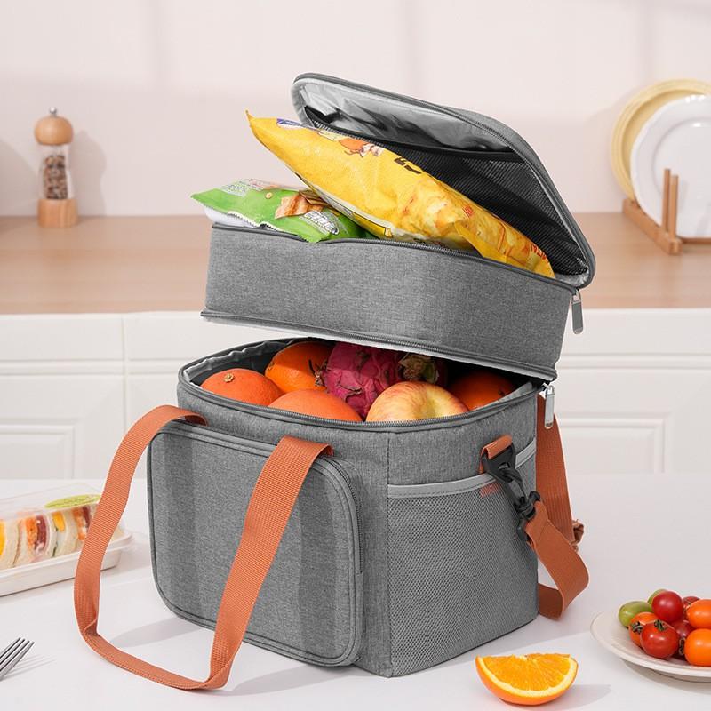 Double-Layer Insulated Lunch Bag With Ice Pack Carrier Portable Thermal Tote Work School Outdoor Picnic