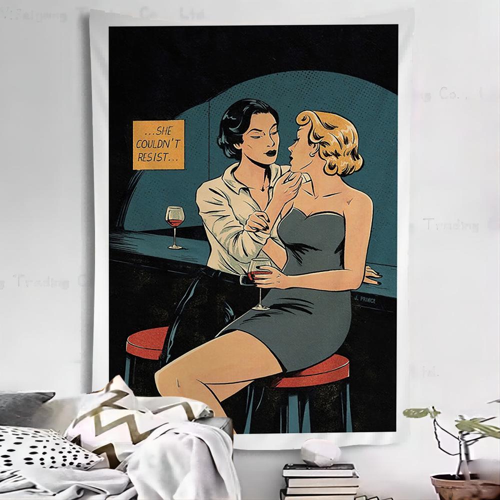 Cartoon Lesbian Kiss Girl Woman Hippie Wall Hanging Tapestries Bohemian Wall Tapestries Mandala INS Home Decor