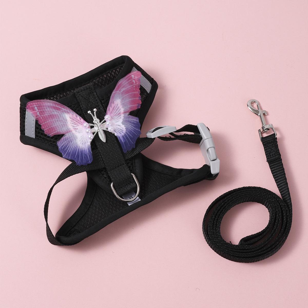 

Наборы шлейки и поводка для собак-бабочек для маленьких собак, поводок, дышащая шлейка и поводок для кошек, прогулочный ремень для собак, шлейка для питомцев S чёрный