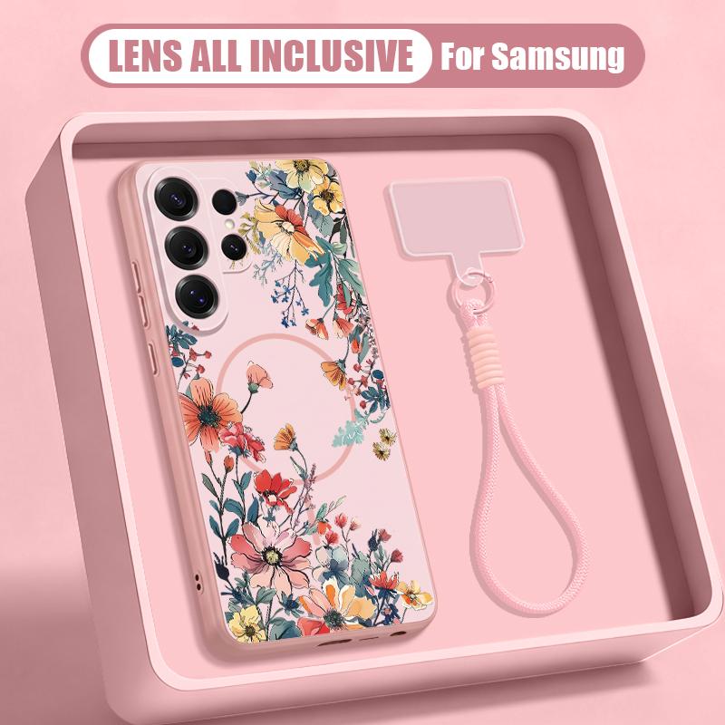 Colorful Flowers Print Case For Samsung S26 Ultra S25 FE S24 S24 Plus A57 A37 A17 A56 A36 A16 A55 A35 A15 A54 5G Hybrid Magnetic Matte Cover