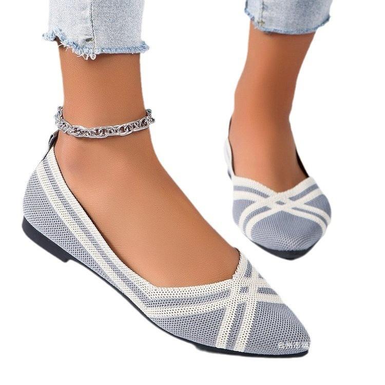 Foreign Trade MZ Fly-woven Shoes Flat Summer Women's 2025 New Color Matching Light Mouth Pointed Single Shoes Princess Shoes Large Size Green