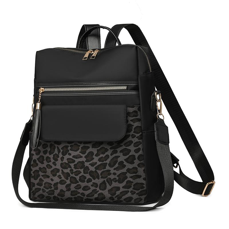 Vintage Leopard Print Backpack Women's Multi-functional Shoulder Bag Large Capacity Leopard Print Student Schoolbag