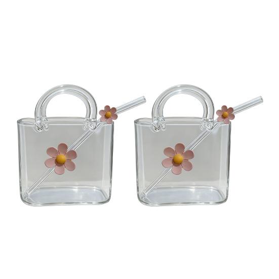 Skleněný hrnek ve tvaru kabelky 750 ml Průhledný Kreativní termohrnek na džusy Koktejly Ledovou kávu Roztomilá skleněná peněženka Dekorativní akvarium Váza Kabelkové vázy na párty