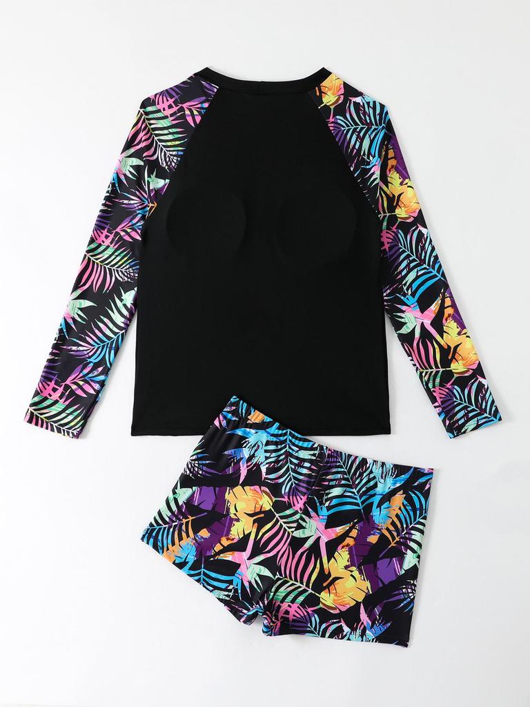 2026 Plus Size High-Waisted Long Sleeve Tankini Swimsuit for Women
