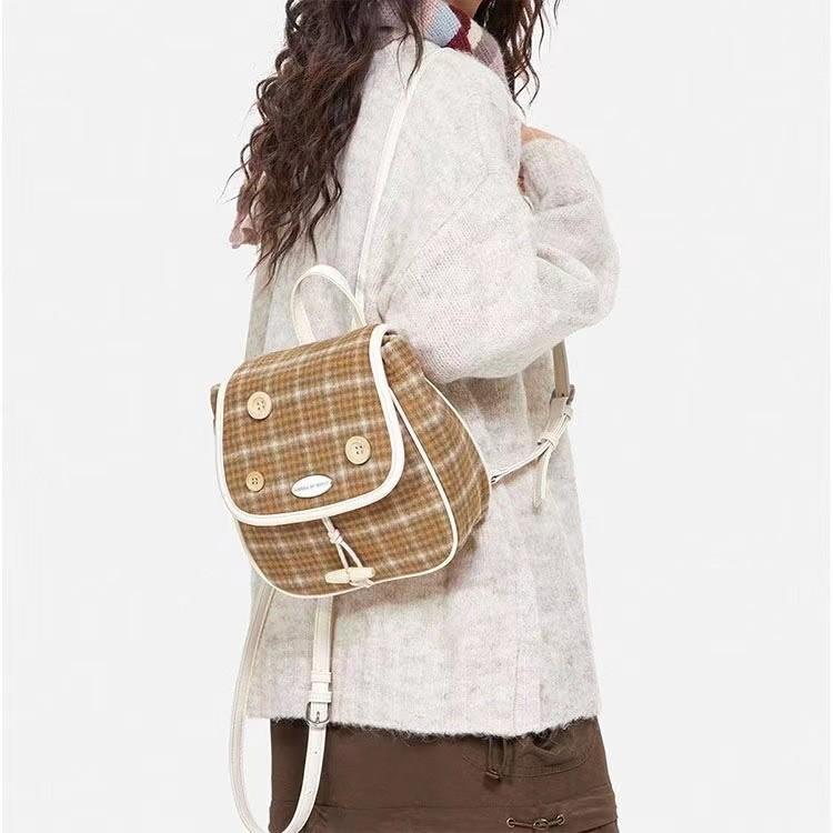 Red Plaid Mini Backpack For Women 2023 New Bag Lightweight Travel Commuter Shoulder Bag