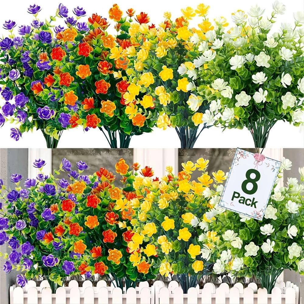 

3/8pcs Artificial Flowers For Home And Garden Decor - Realistic Simulation Floral Bouquets And Shrubs For Porch And Outdoor Use