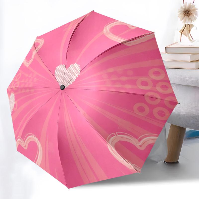 

1pc Heart Print Automatic Folding Umbrella - 8-Rib Durable Iron Frame, Compact Portable for Daily Travel yy251205051