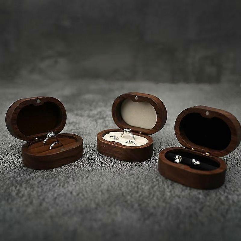 Walnut Jewelry Box for Rings Necklaces and Earrings, Wooden Oval Storage Box for Engagement Props, Elegant Jewelry Organizer