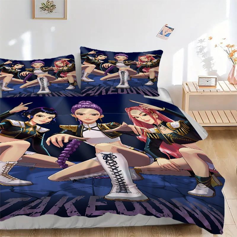 

3pcs Huntrix, K-POP Comforter Set - Four Seasons Home High,Machine Washable Bedspread with Pillowcases (No Filling) yy250909009 135x200cm