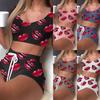Summer Short Sexy Casual Lips Print Female Sleepwear Suit Pajamas Top+Pants Skinng Women Homewear Underwear