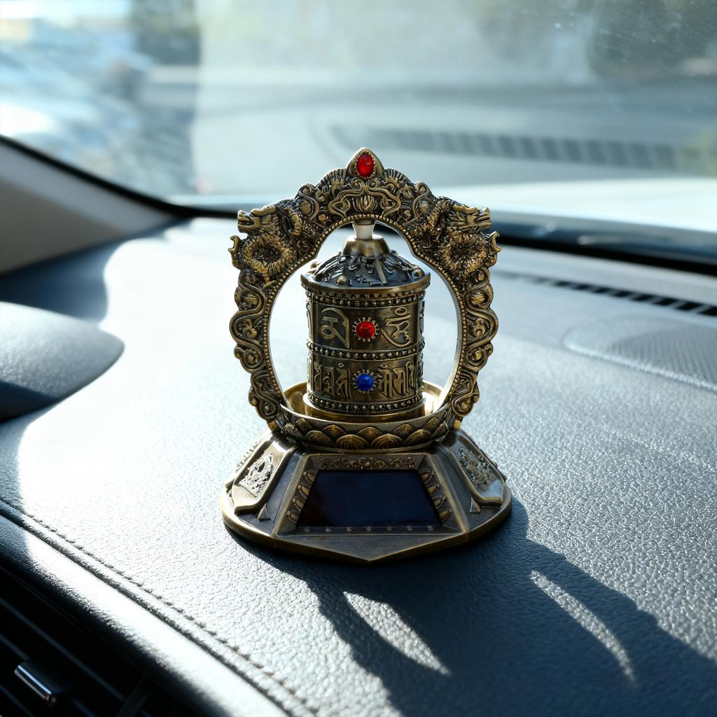 Solar Tibetan Prayer Wheel Solar Energy Buddhas Scriptures Prayer Wheel Autorotation Car Interior Dashboard Decorations