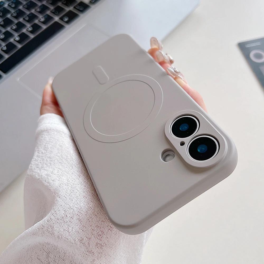 

Titanium Gray Liquid silicon magnetic charging case for iPhone 16 15 14 13 12 11 Pro Max Plus full shockproof magsafe phone case For iPhone 12 Mini