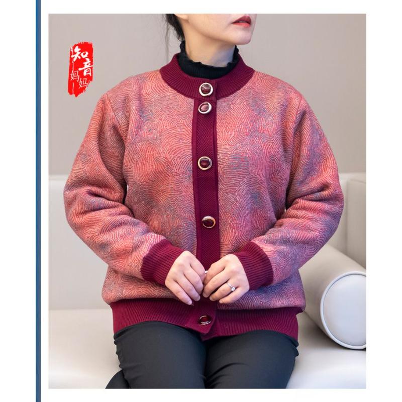 

Жінки середнього та похилого віку в пальто Велюровий теплий светр Кардиган Новий Потовщений одяг XXL бордовий