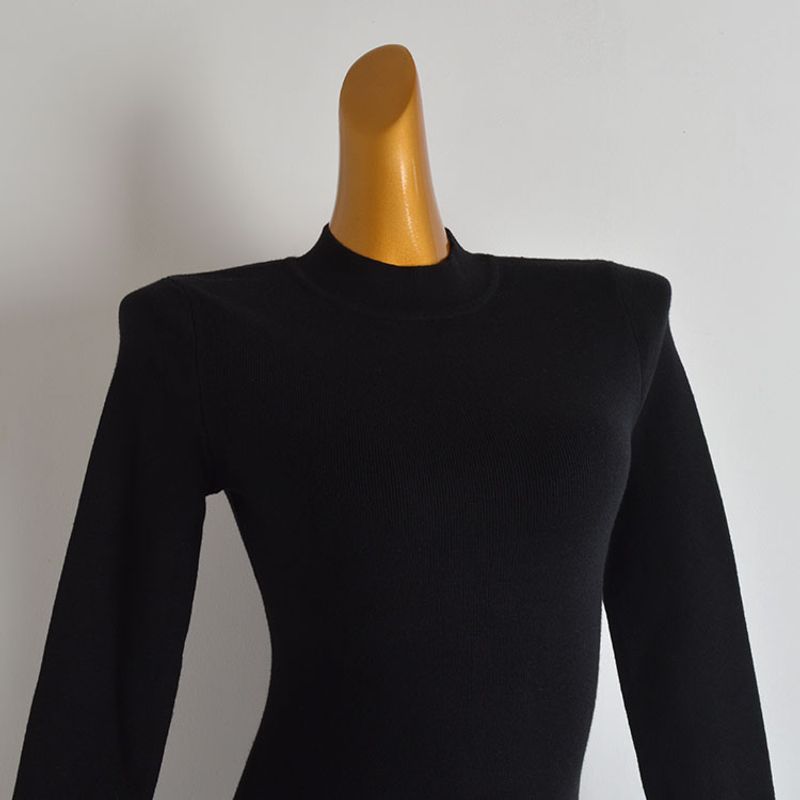French Simplicity New Arrival Pure Color Half Collar Knitting Dress Women's Clothing Silm Slim Looking Mid Length Long Length Bodycon Dress
