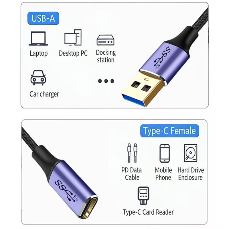 USB 3 0 A Male To USB C Female Data Cable 10Gbps Fast Charging Sync Wire For Laptop Mouse U Disk Card Reader