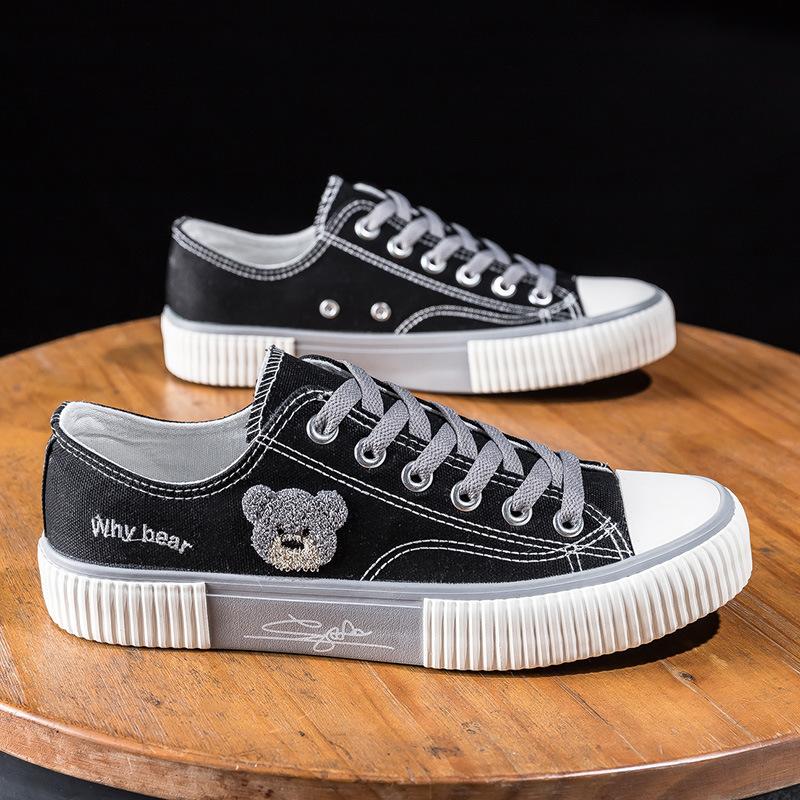 Bear Canvas Shoes Men'S Summer Breathable Versatile Trend Low-Top Student Casual Board Shoes Cloth Shoes Trendy Shoes