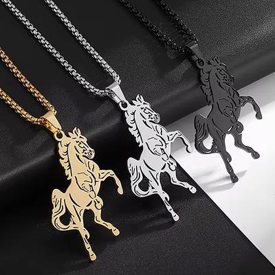 Ausgehöhlte Halskette mit Anhänger eines laufenden Pferdes für Herren, Mode, goldfarben, Edelstahl, Tier, Hippie, Hip Hop, Rockschmuck, Geschenk für Jungen