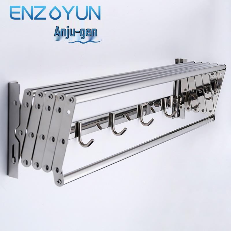 304 Stainless Steel Retractable Towel Rack with Hooks for Bathroom, Hotel, or Balcony Drying
