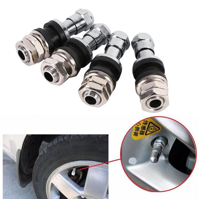 1pc Silver Metal Tubeless Tyre Schrader Valve Clamp-In Stems Stainless Steel