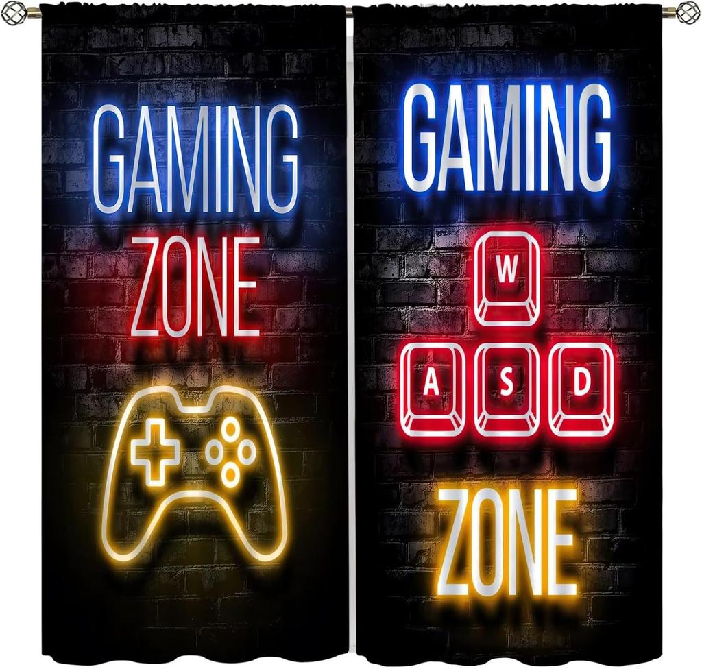 Spiel Vorhänge Cartoon Gamepad Junge Mädchen Teenager Schlafzimmer Neon Dekorativ Küche Wohnzimmer Vorhang Set Bahnen Polyester Perfekt Für Bereich