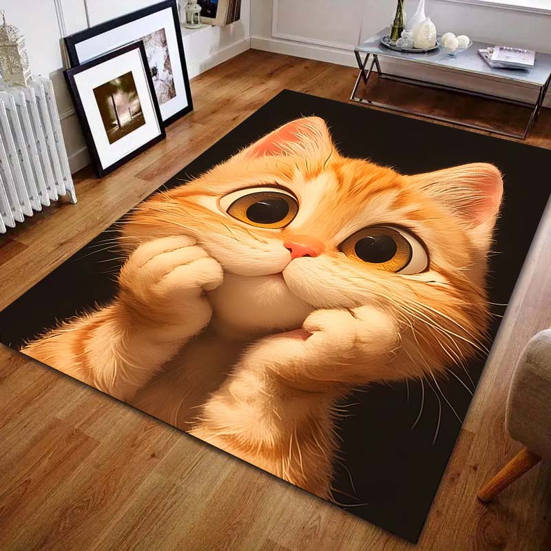 Cute Thinking Cat Print Cartoon Carpet for Bedroom Living Room Bedside Sofa Floor Mat Modern Home Decor Area Rug Luxury Gifts