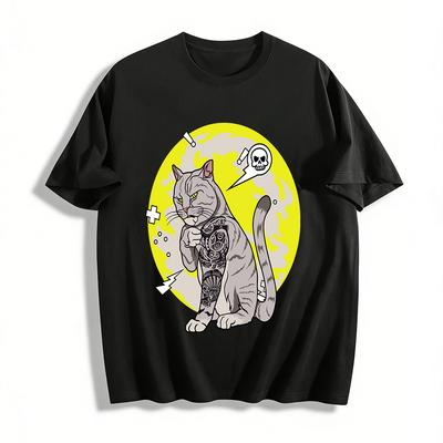 Cool Tattoo Cat Graphic Tee Trendy Unisex Casual Top Pure Cotton T-shirt