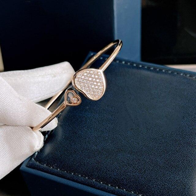 

Новые чистые 925 серебряные браслеты высшего качества европейского бренда класса люкс для женщин из розового золота с цирконием и счастливыми сердцами