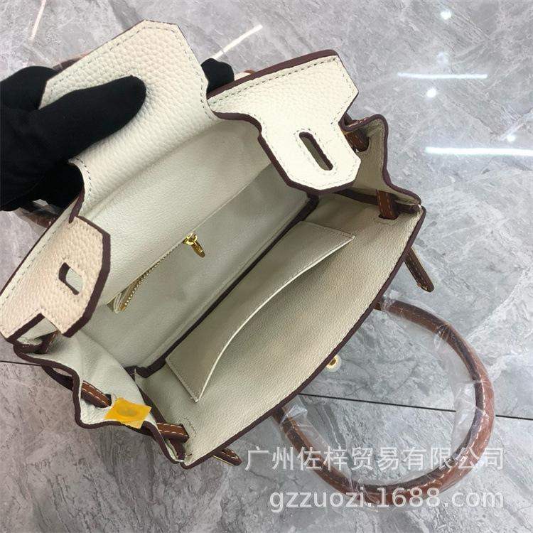 Cross-border Lychee Pattern Color Matching Platinum Bag Cowhide Women's Bag Contrasting Color Handbag Large Capacity Shoulder Crossbody Wedding Bag