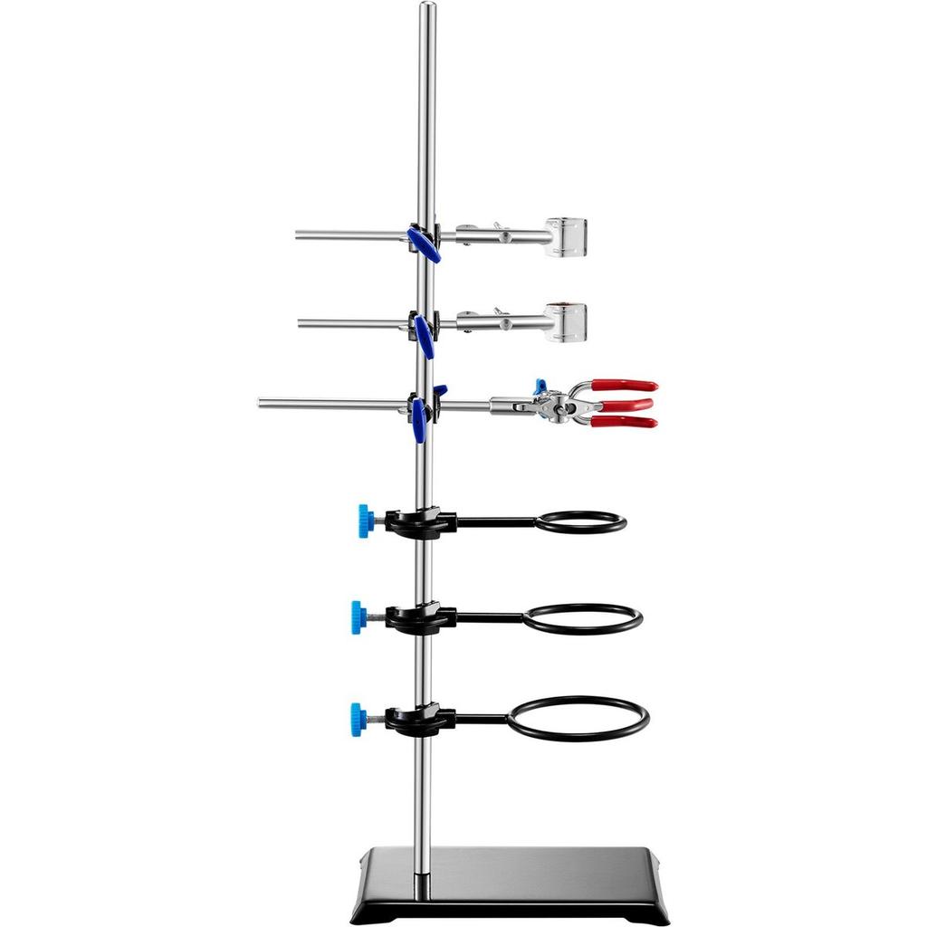 Lab Stand Support, Laboratory Retort Support Stand Set, Steel Lab Stand 23.6" Rod and 8.3" x 5.3" Cast Iron Base, Includes Flask Clamps, a Burette