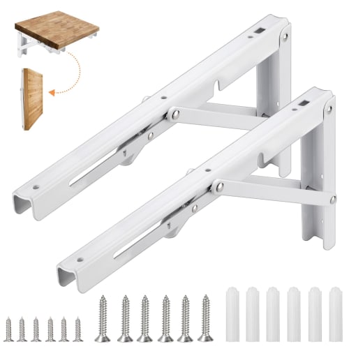 COCIVIVRE Folding Shelf Bracket, L-Shaped, 100kg Load Capacity, Wall Mountable, Set of 2, Screws Included (White, 30cm)