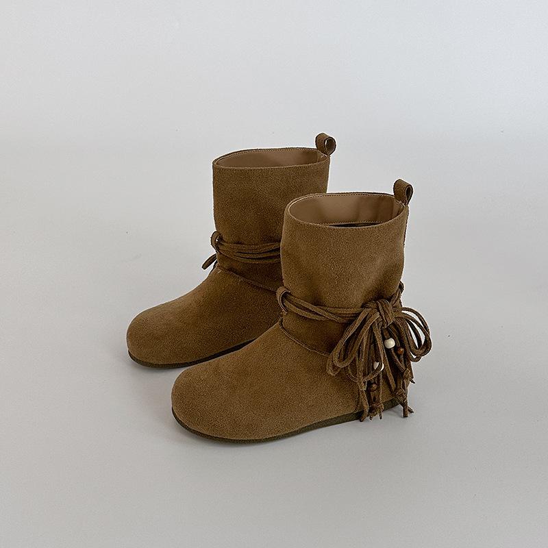 Fashion Tassel Bow Thick Heel Short Boots Women's Autumn and Winter Retro Style New Suede Temperament Versatile Fashion Boots