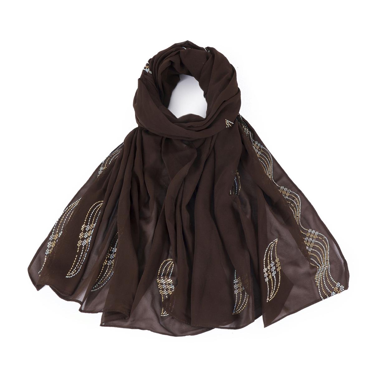 2025 Stylish Pearl Chiffon Scarf with Star Rhinestones - High-quality, Long, Solid Color.