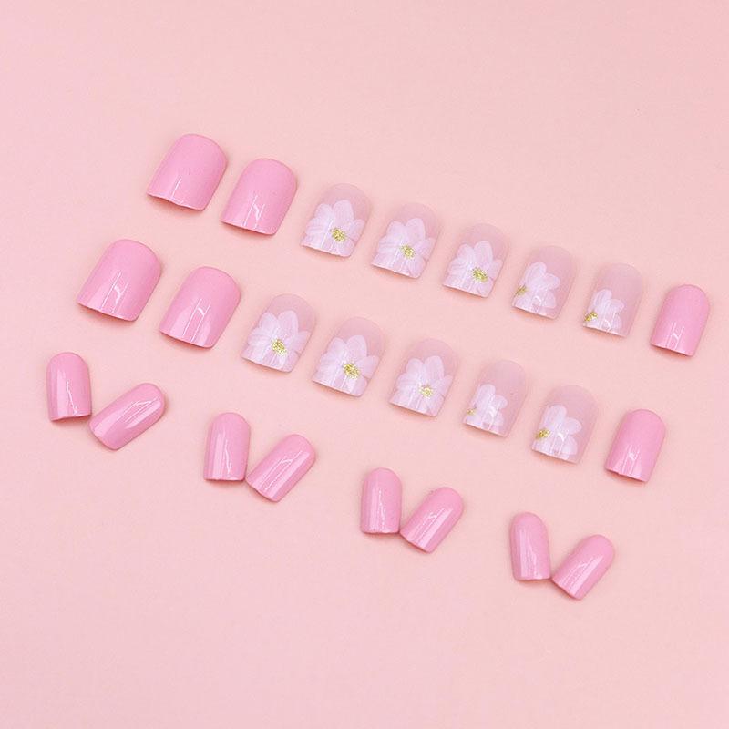 24 Pieces Nude Temperament White Gentle Golden Glitter Sweet  Style Wearing Nail Art