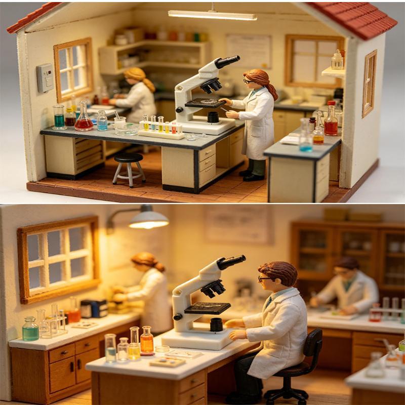 Realistic Mini Microscope Model Fine Detail Miniature Prop for Dollhouse Science Scene Kids Pretend Play Hobby Collection