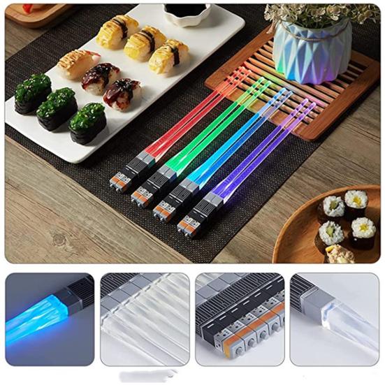 1 Paar LED-Lichtschwert-Essstäbchen, leuchtende Essstäbchen für Sushi-Nudeln, im Dunkeln leuchtende Essstäbchen, leuchten Partyzubehör